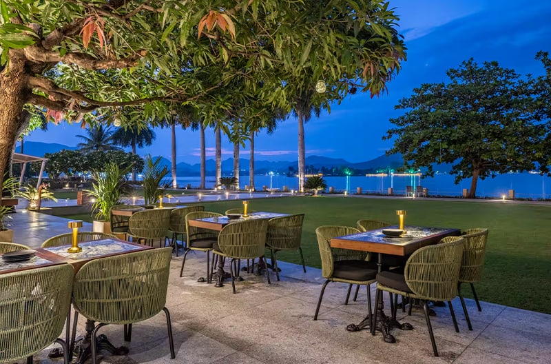 Scenic lakeside rooftop dining experience