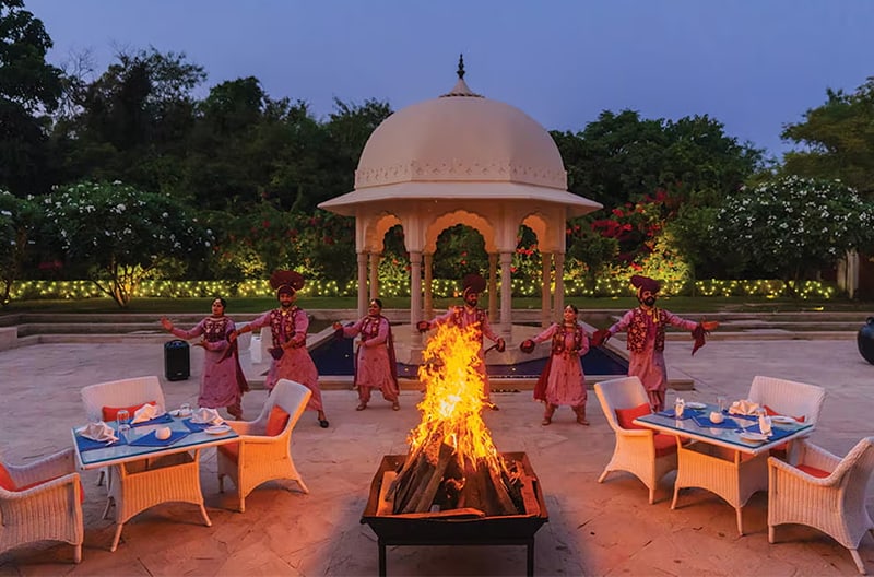 Bonfire courtyard dining with live Bhangra