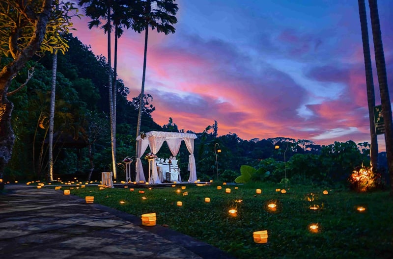 Candlelit waterfall dining for couples