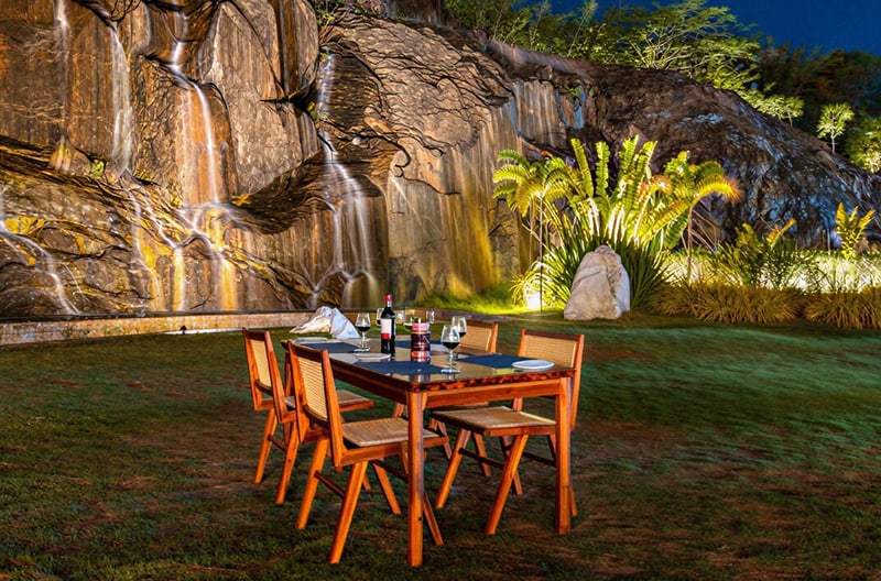 Intimate poolside sunset dining
