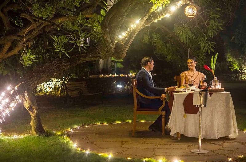 Starlit couple dining evenings