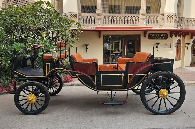 Couples’ horse-drawn carriage rides across the palace grounds