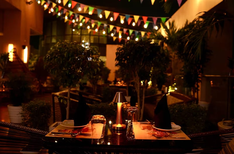 Skyline rooftop cocktail lounge evenings